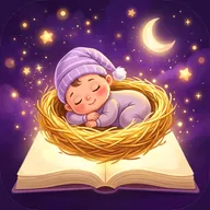 The MoonNest app icon: a child asleep in a golden nest on an open storybook