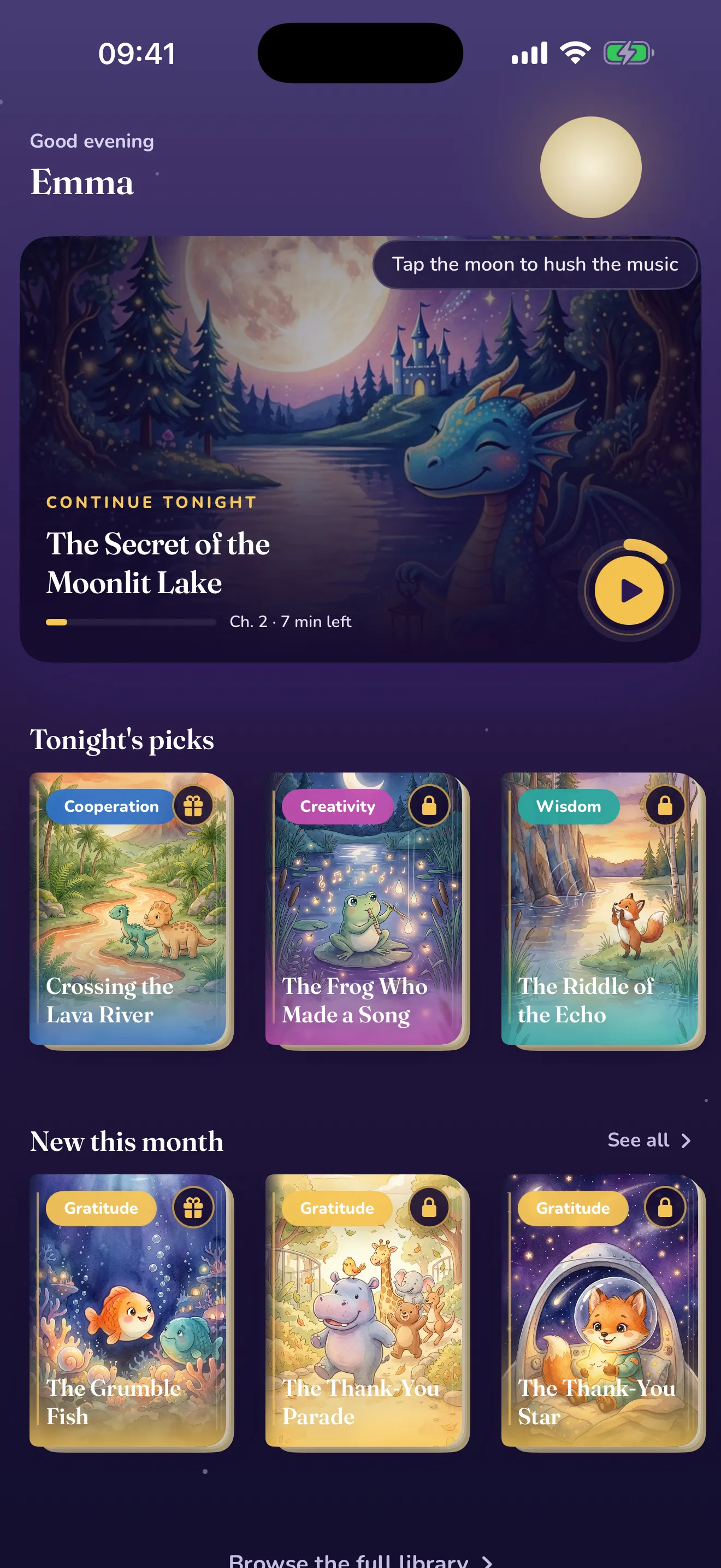 The MoonNest app home screen