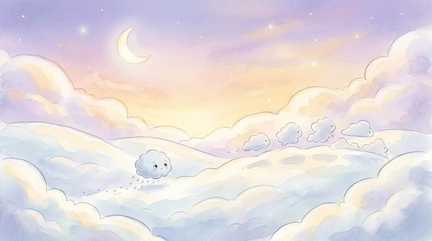 But the smallest cloud, Dewi, was little and slow. Puff by puff, she fell further and further behind.
