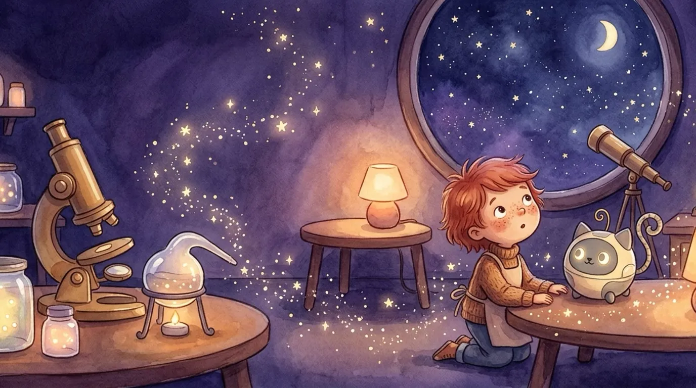The stardust shimmered and danced. Round and round padded Whisker, her little cat-shaped helper-bot, blinking its big friendly eyes.